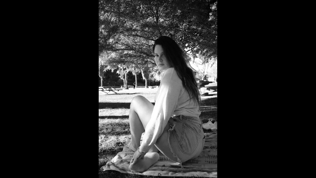 a woman sitting on a blanket in a park